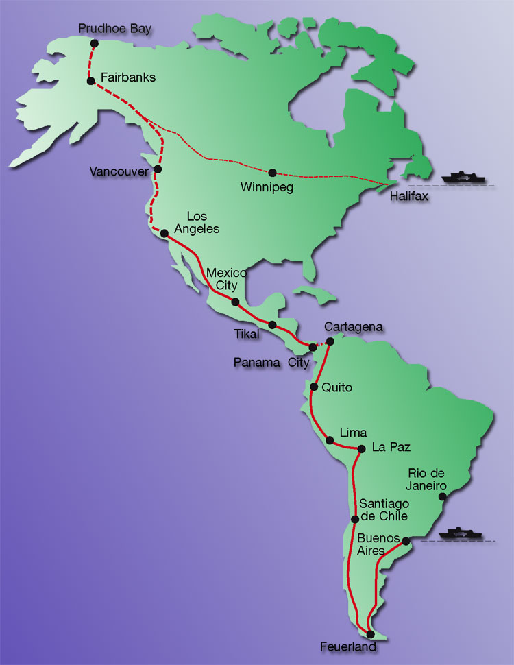 Pan-American Highway, Alaska to Argentina Map