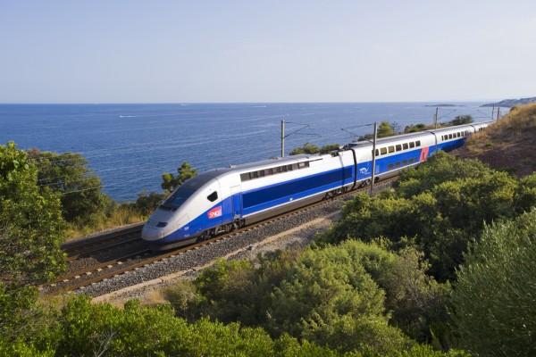 TGV Train riding through the French Riviera
